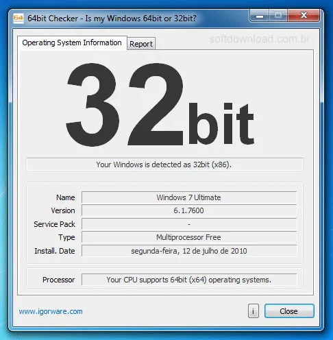 64Bit Checker - Verifique se o seu processador suporta 64 bits