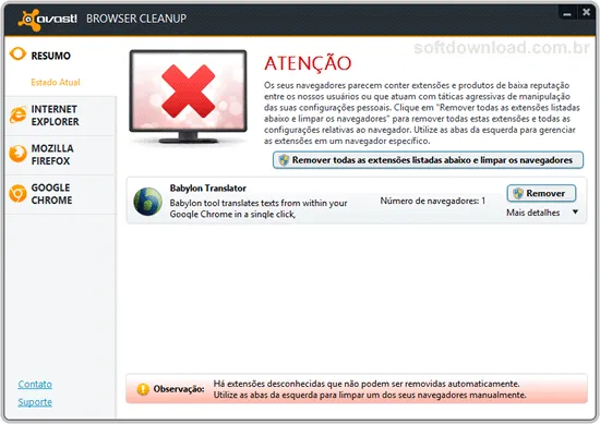 Avast Browser Cleanup Remova barra de ferramentas com o Browser Cleanup
