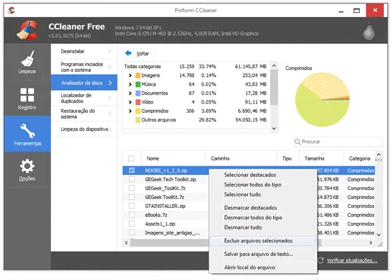 Analisador de disco - CCleaner Como fazer uma faxina no PC usando o CCleaner - Analisador de disco