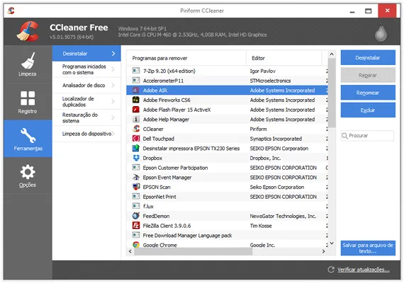 Desinstalar programas - CCleaner Como fazer uma faxina no PC usando o CCleaner - Desisntalar programas