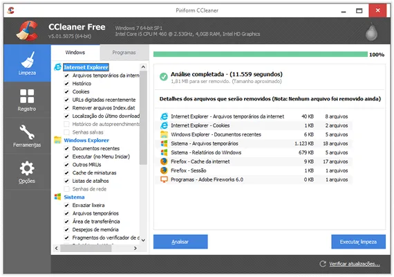 LImpeza de disco - CCleaner Como fazer uma faxina no PC usando o CCleaner - Limpeza de disco