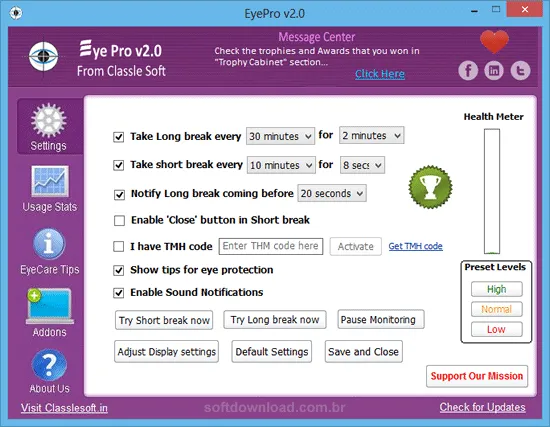 EyePro Faça pausas regularmente com o EyePro