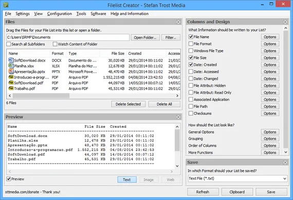 FileList Creator Imprima listas de arquivos com o FileList Creator