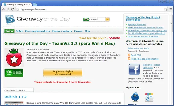 Giveaway of the Day Site para baixar programas pagos de graça - Giveaway of the Day
