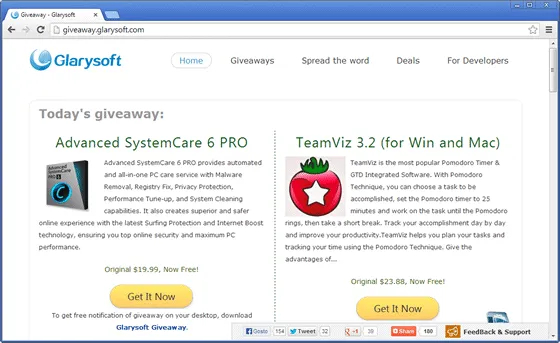 Glarysoft Giveaway Site para baixar programas pagos de graça - Glarysoft Giveaway