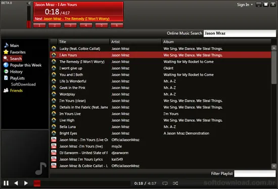 Music701 Escute músicas do Grooveshark e Youtube com o Music701