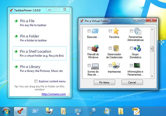 TaskBarPinner Fixe pastas na barra de tarefas do Windows 7 e 8