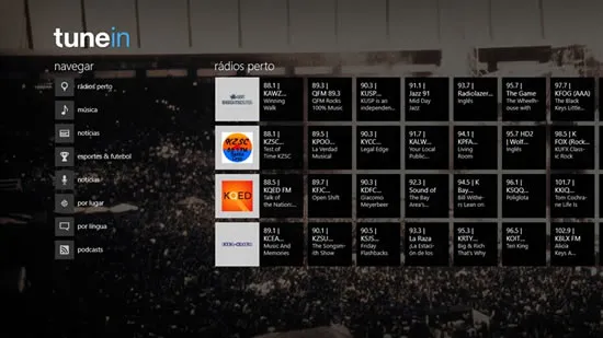 TuneIn Radio Aplicativo TuneIn Radio para Windows 8