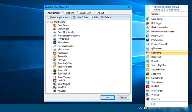 Organize programas portáteis com o Portable Start Menu