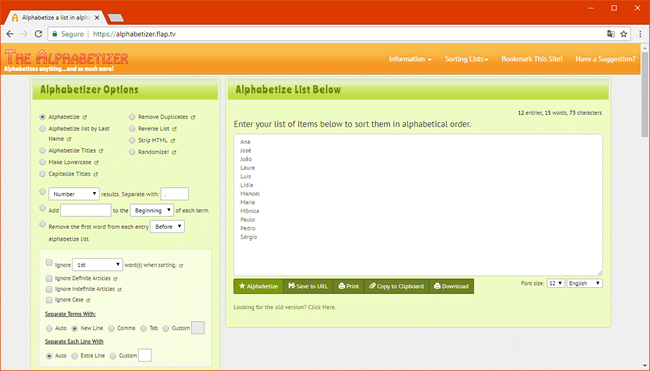 Coloque em ordem alfabética com o The Alphabetizer