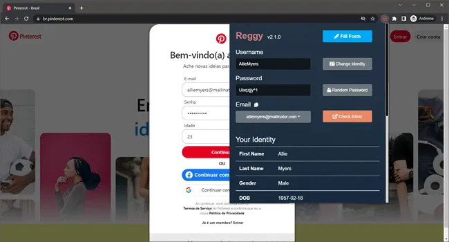 Crie uma conta em qualquer site com o Reggy