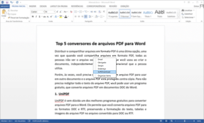 Cole textos usados com frequência com o GC-Menu