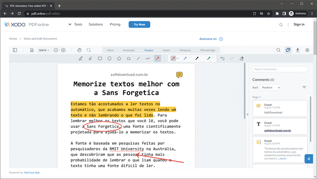 Edite documentos PDF com o Xodo PDF.online