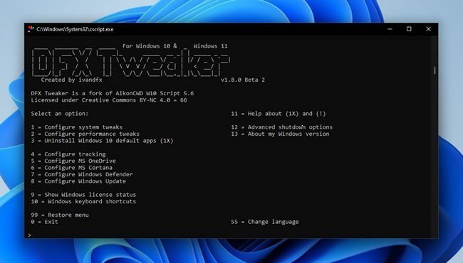 Ajuste o Windows 10 e 11 com o DFX Tweaker