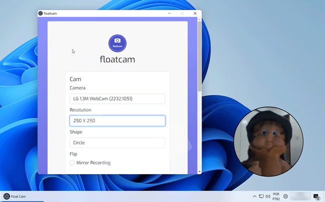 Grave a webcam junto com a tela do PC com o Floatcam