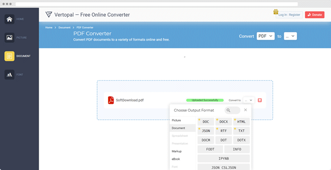 Converta arquivos online com o Vertopal