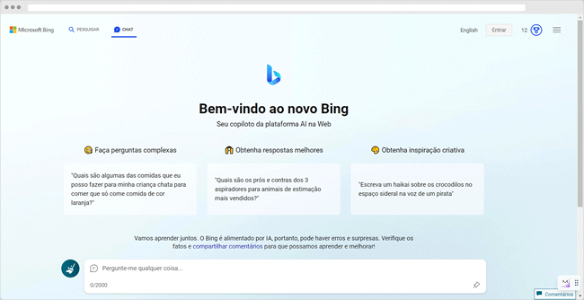 Use o chat do Bing no Google Chrome e Firefox