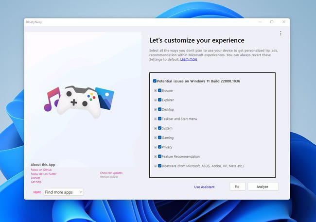 Configure o Windows 11 com o BloatyNosy