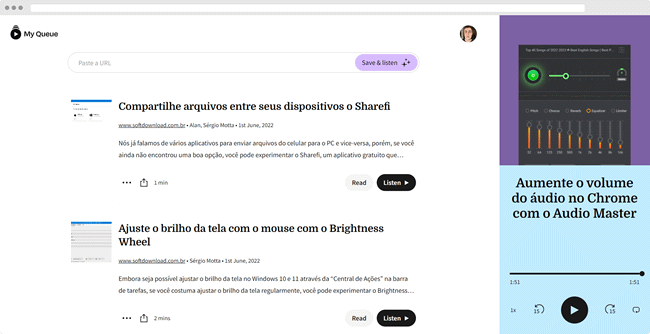 Converta artigos em áudio com o MyQueue