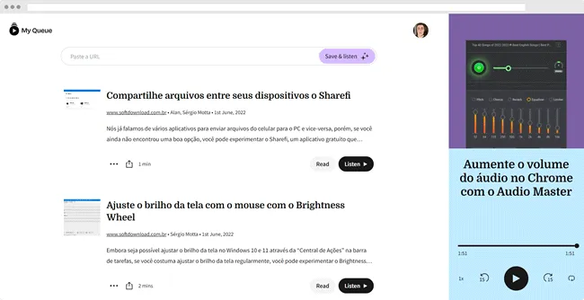 Converta artigos em áudio com o MyQueue