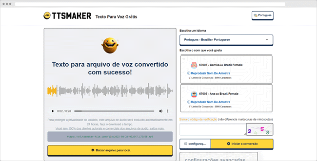 Converta texto em fala com o TTS Maker