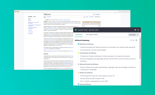 Resuma páginas da web com o ChatGPT Suite