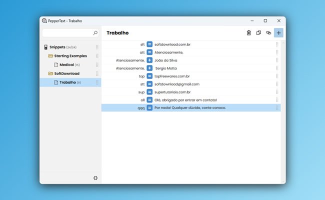 Cole rapidamente textos usados com frequência com o PepperText