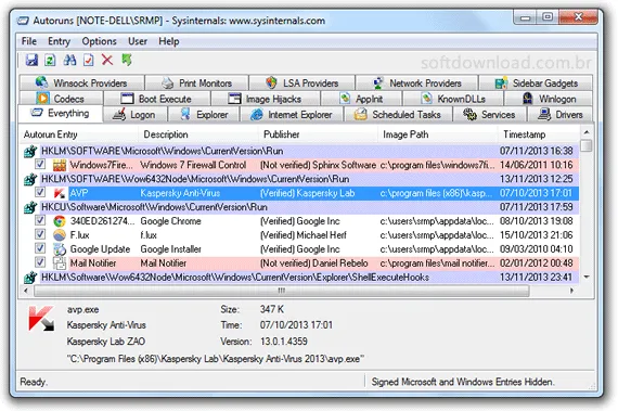 Programa gratuito para técnicos de informática - Autoruns