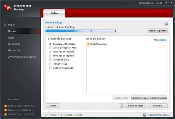 Programa de backup gratuito para Windows - Comodo Backup