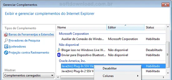 Como desabilitar o Java no Internet Explorer