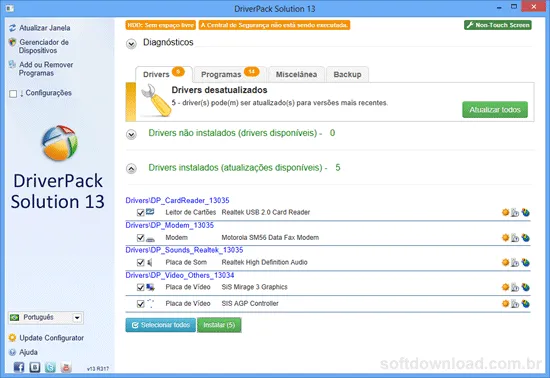 Programa gratuito para técnicos de informática - DriverPack Solution