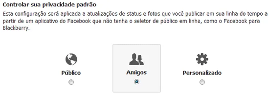Configurações de privacidade para aplicativos