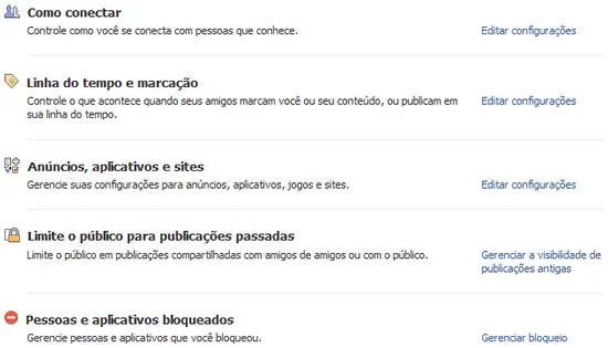 Configurações de privacidade gerais
