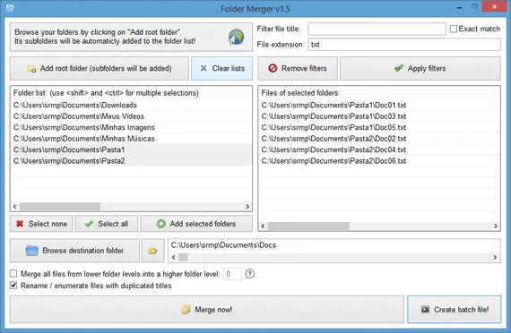 Mescle pastas no Windows com o Folder Merger