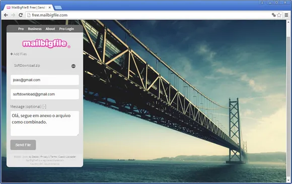 Envie arquivos grandes por e-mail com o MailBigFile
