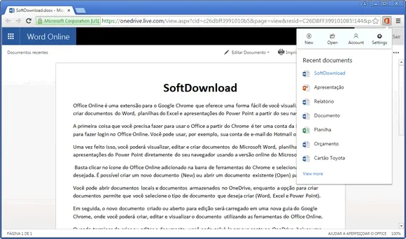 Edite documentos no Chrome com o Office Online