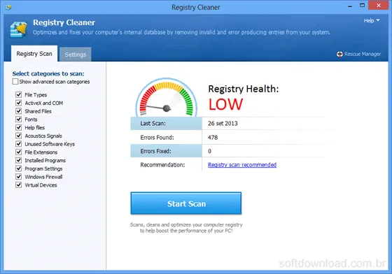 Programa gratuito para fazer uma faxina no PC - Registry Cleaner