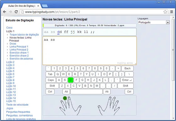 Curso de digitação gratuito online - TypingStudy