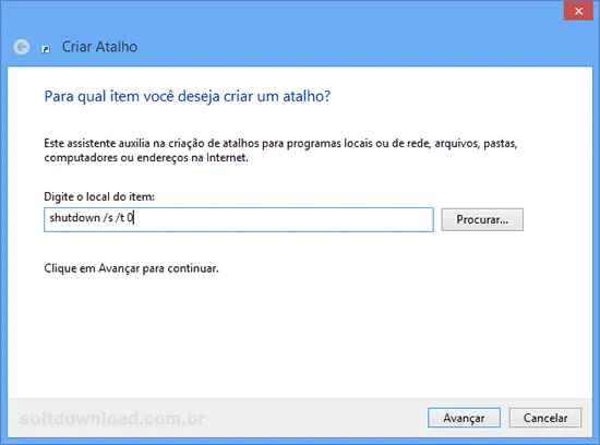 Como criar atalhos para desligar o Windows 8 - Passo 2
