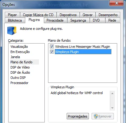 Teclas de atalho para o Windows Media Player