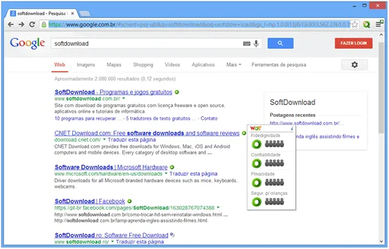 Extensão para identificar sites maliciosos - WOT