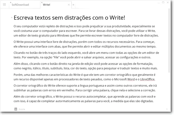 Escreva textos sem distrações com o Write!